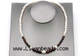 CFN117 potato white freshwater pearl & red tiger eye necklace, 16 - 24 inches