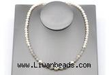 CFN125 potato white freshwater pearl & grey banded agate necklace, 16 - 24 inches