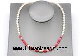 CFN126 potato white freshwater pearl & red banded agate necklace, 16 - 24 inches