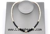 CFN128 potato white freshwater pearl & black agate necklace, 16 - 24 inches