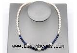 CFN130 potato white freshwater pearl & blue tiger eye necklace, 16 - 24 inches