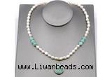 CFN153 baroque white freshwater pearl & amazonite necklace with pendant