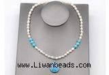 CFN157 baroque white freshwater pearl & turquoise necklace with pendant