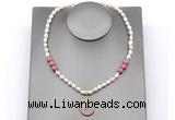 CFN163 baroque white freshwater pearl & pink wooden jasper necklace with pendant