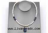 CFN165 baroque white freshwater pearl & dumortierite necklace with pendant