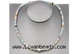 CFN199 4*6mm faceted rondelle amazonite & potato white freshwater pearl necklace