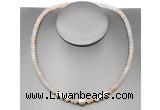 CFN201 4*6mm faceted rondelle pink aventurine & potato white freshwater pearl necklace