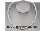 CFN204 4*6mm faceted rondelle white crazy lace agate & potato white freshwater pearl necklace