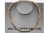 CFN209 4*6mm faceted rondelle picture jasper & potato white freshwater pearl necklace