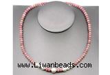 CFN211 4*6mm faceted rondelle pink wooden jasper & potato white freshwater pearl necklace