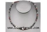 CFN213 4*6mm faceted rondelle African bloodstone & potato white freshwater pearl necklace