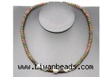 CFN215 4*6mm faceted rondelle unakite & potato white freshwater pearl necklace