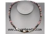 CFN216 4*6mm faceted rondelle rhodonite & potato white freshwater pearl necklace