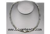 CFN218 4*6mm faceted rondelle labradorite & potato white freshwater pearl necklace