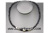 CFN219 4*6mm faceted rondelle black labradorite & potato white freshwater pearl necklace