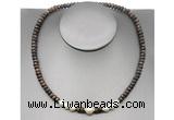 CFN223 4*6mm faceted rondelle bronzite & potato white freshwater pearl necklace