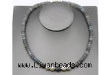 CFN225 5*8mm faceted rondelle labradorite & potato white freshwater pearl necklace