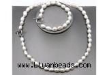 CFN27 8mm - 9mm baroque white freshwater pearl jewelry set, 16 - 54 inches