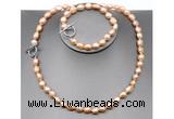 CFN28 8mm - 9mm baroque pink freshwater pearl jewelry set, 16 - 54 inches