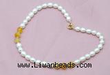 CFN307 Rice white freshwater pearl & yellow banded agate necklace, 16 - 24 inches