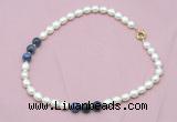 CFN316 9 - 10mm rice white freshwater pearl & sodalite necklace wholesale