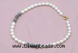 CFN317 9 - 10mm rice white freshwater pearl & labradorite necklace wholesale