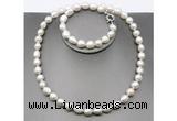 CFN32 10mm - 11mm baroque white freshwater pearl jewelry set, 16 - 54 inches