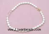 CFN322 9 - 10mm rice white freshwater pearl & rose quartz necklace wholesale