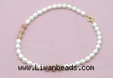 CFN336 9 - 10mm rice white freshwater pearl & moonstone necklace wholesale