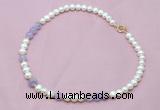 CFN501 Potato white freshwater pearl & lavender amethyst necklace, 16 - 24 inches