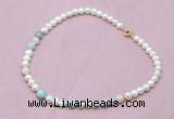 CFN502 Potato white freshwater pearl & morganite necklace, 16 - 24 inches