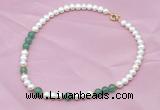 CFN504 Potato white freshwater pearl & green aventurine necklace, 16 - 24 inches