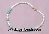 CFN505 Potato white freshwater pearl & amazonite necklace, 16 - 24 inches