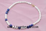 CFN507 Potato white freshwater pearl & lapis lazuli necklace, 16 - 24 inches