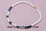 CFN508 Potato white freshwater pearl & sodalite necklace, 16 - 24 inches