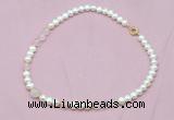 CFN517 9mm - 10mm potato white freshwater pearl & rose quartz necklace