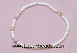 CFN518 9mm - 10mm potato white freshwater pearl & pink opal necklace