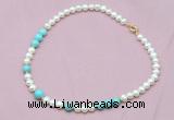 CFN519 9mm - 10mm potato white freshwater pearl & blue howlite necklace