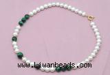 CFN528 9mm - 10mm potato white freshwater pearl & green tiger eye necklace