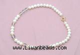 CFN531 9mm - 10mm potato white freshwater pearl & white crystal necklace