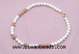 CFN536 9mm - 10mm potato white freshwater pearl & moonstone necklace