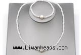 CFN601 4mm faceted round white moonstone & potato white freshwater pearl jewelry set