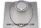 CFN606 4mm faceted round amethyst & potato white freshwater pearl jewelry set