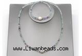 CFN609 4mm faceted round fluorite & potato white freshwater pearl jewelry set