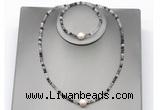 CFN611 4mm faceted round black rutilated quartz & potato white freshwater pearl jewelry set