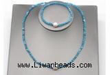 CFN616 4mm faceted round apatite & potato white freshwater pearl jewelry set