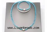 CFN617 4mm faceted round turquoise & potato white freshwater pearl jewelry set