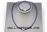 CFN618 4mm faceted round lapis lazuli & potato white freshwater pearl jewelry set