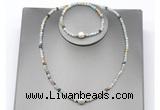 CFN620 4mm faceted round amazonite & potato white freshwater pearl jewelry set