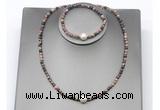 CFN631 4mm faceted round rhodonite & potato white freshwater pearl jewelry set